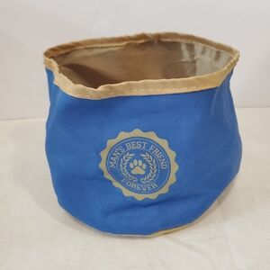 Blue and Tan Collapsible Dog Travel Bowl - "Man's Best Friend"